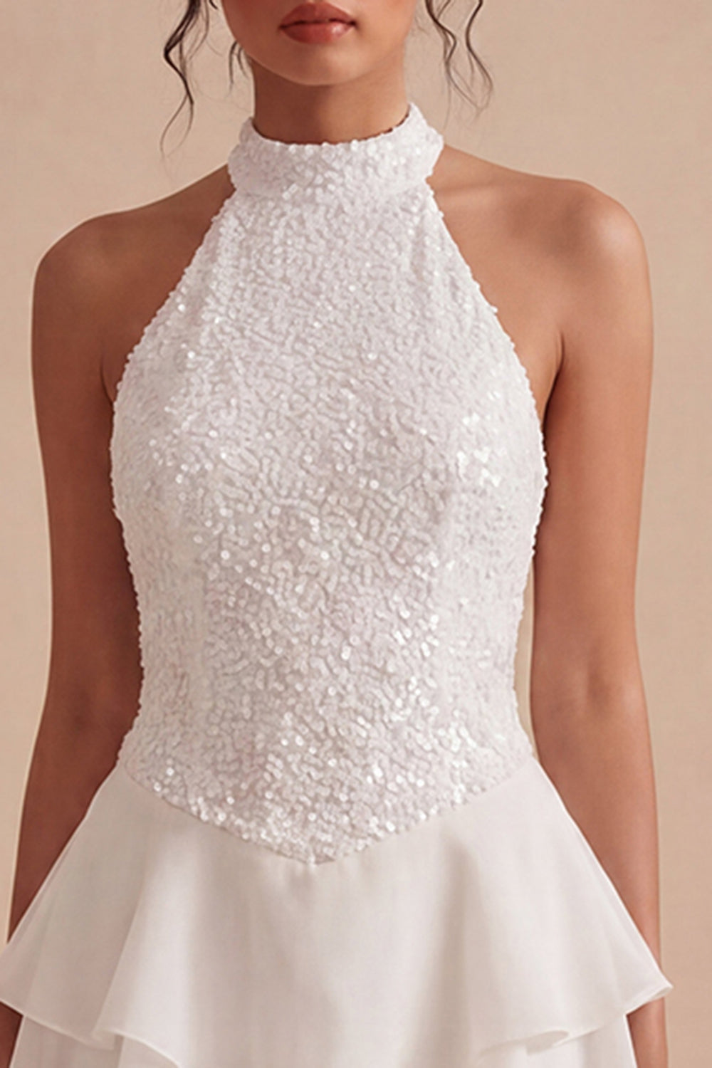 Halter Neck A Line White Short Graduation Dress