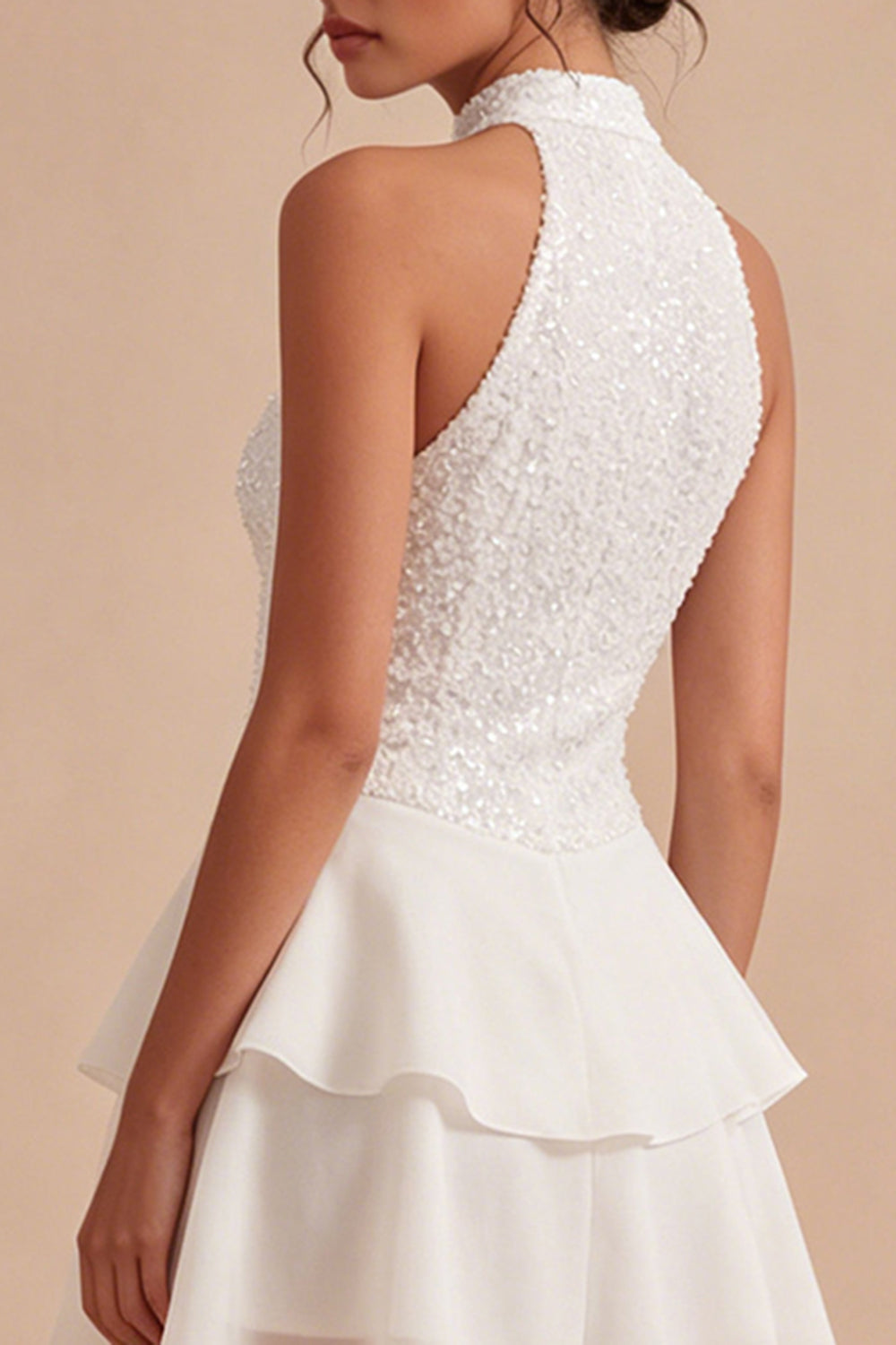 Halter Neck A Line White Short Graduation Dress