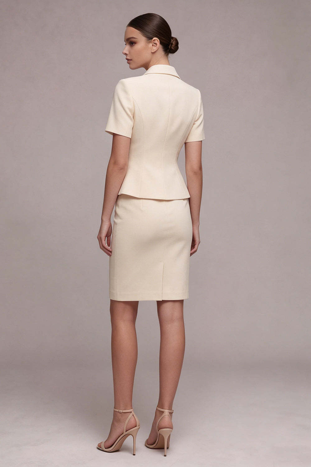 Ivory Sheath Peak Lapel Midi Blazer Dress