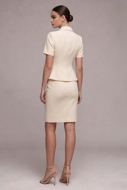 Ivory Sheath Peak Lapel Midi Blazer Dress