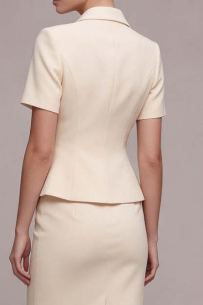 Ivory Sheath Peak Lapel Midi Blazer Dress