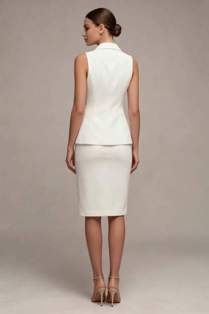 Ivory Sheath Peak Lapel 2 Piece Midi Blazer Dress