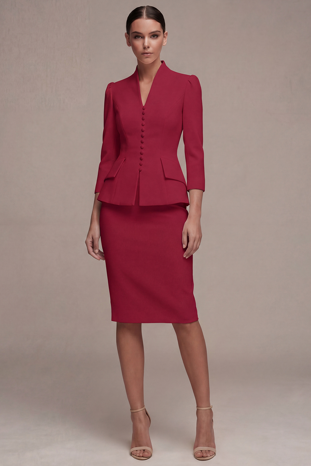 Leely Women Desert Rose 2 Piece Half Sleeves Short Blazer Dress Peak Lapel Double Breasted Work Dress