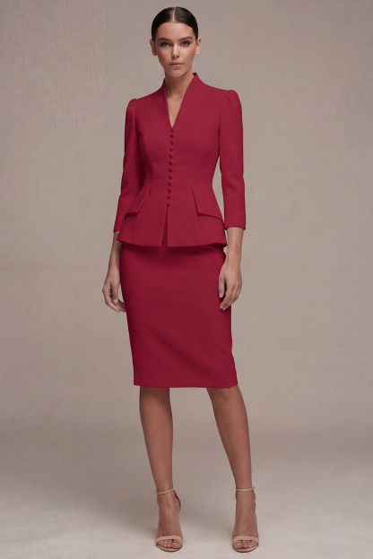 Leely Women Desert Rose 2 Piece Half Sleeves Short Blazer Dress Peak Lapel Double Breasted Work Dress