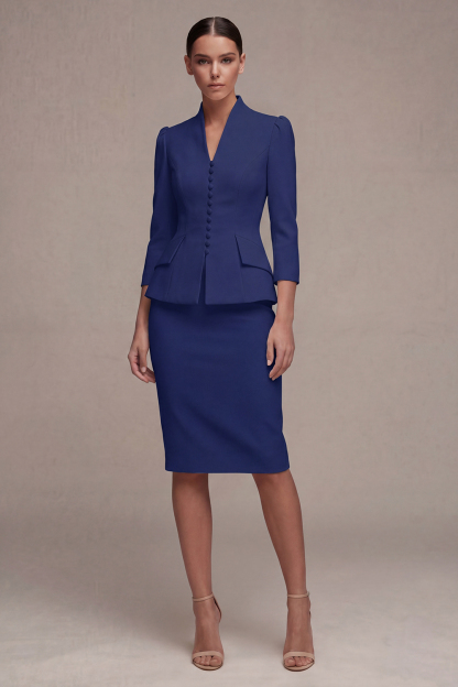 Sheath Ivory Single Breasted 2 Piece Midi Blazer Dress