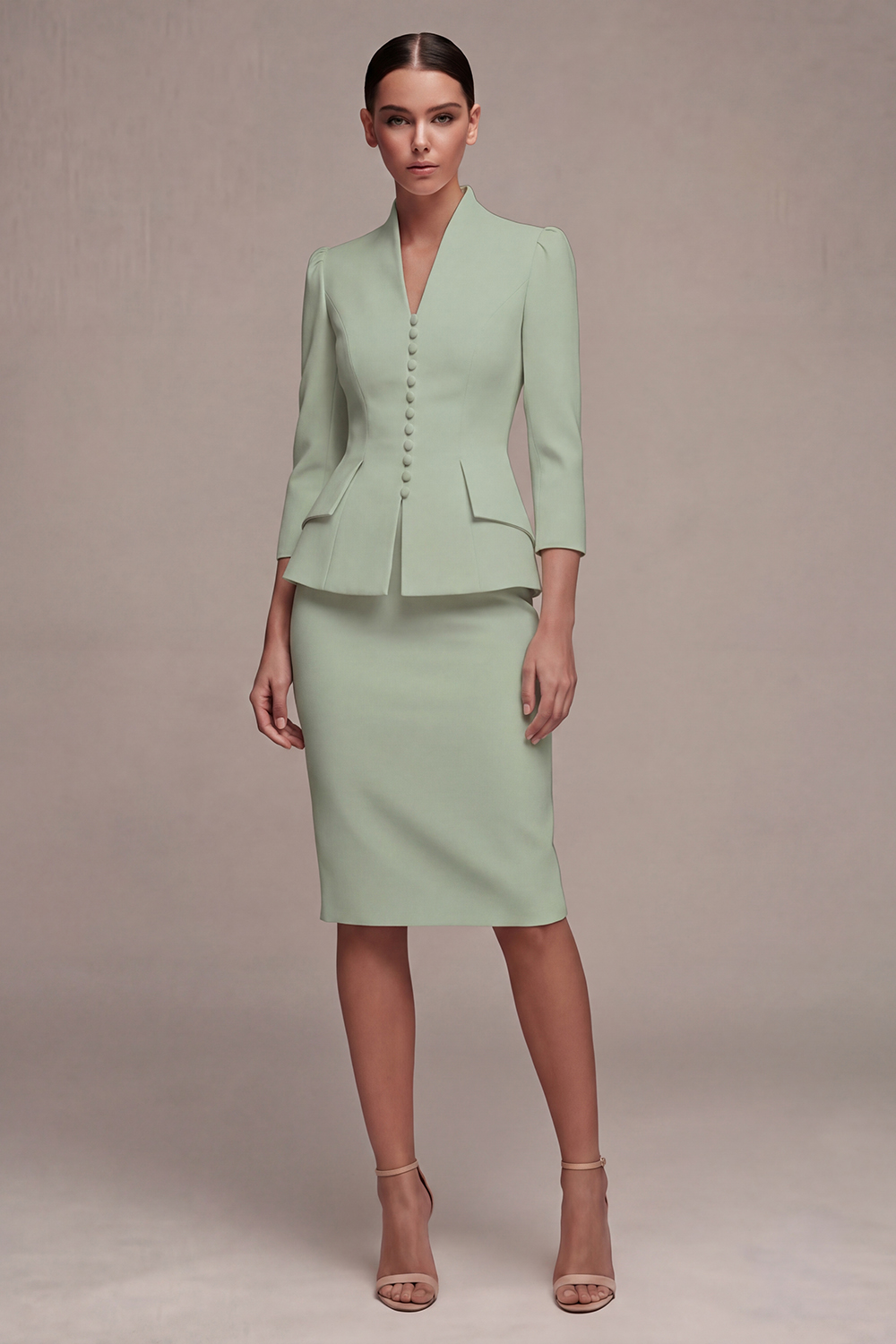 Sheath Ivory Single Breasted 2 Piece Midi Blazer Dress