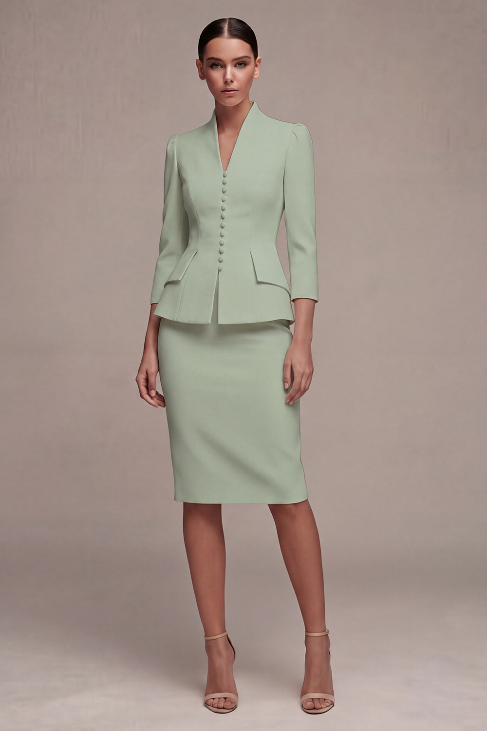 Sheath Ivory Single Breasted 2 Piece Midi Blazer Dress