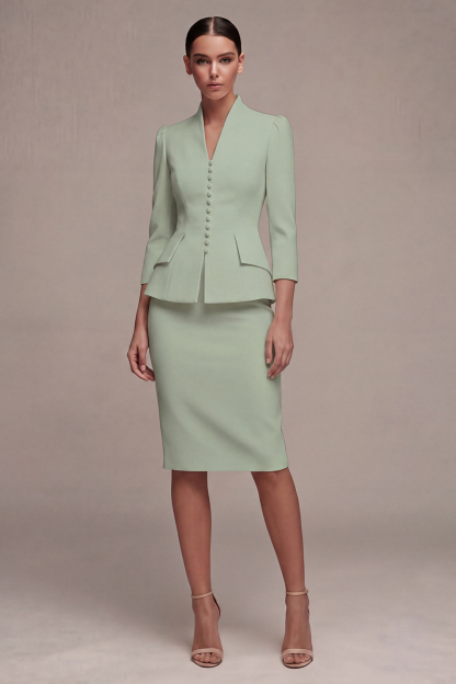Sheath Ivory Single Breasted 2 Piece Midi Blazer Dress