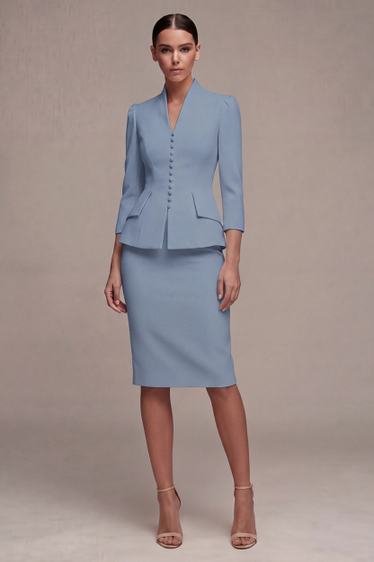 Sheath Ivory Single Breasted 2 Piece Midi Blazer Dress