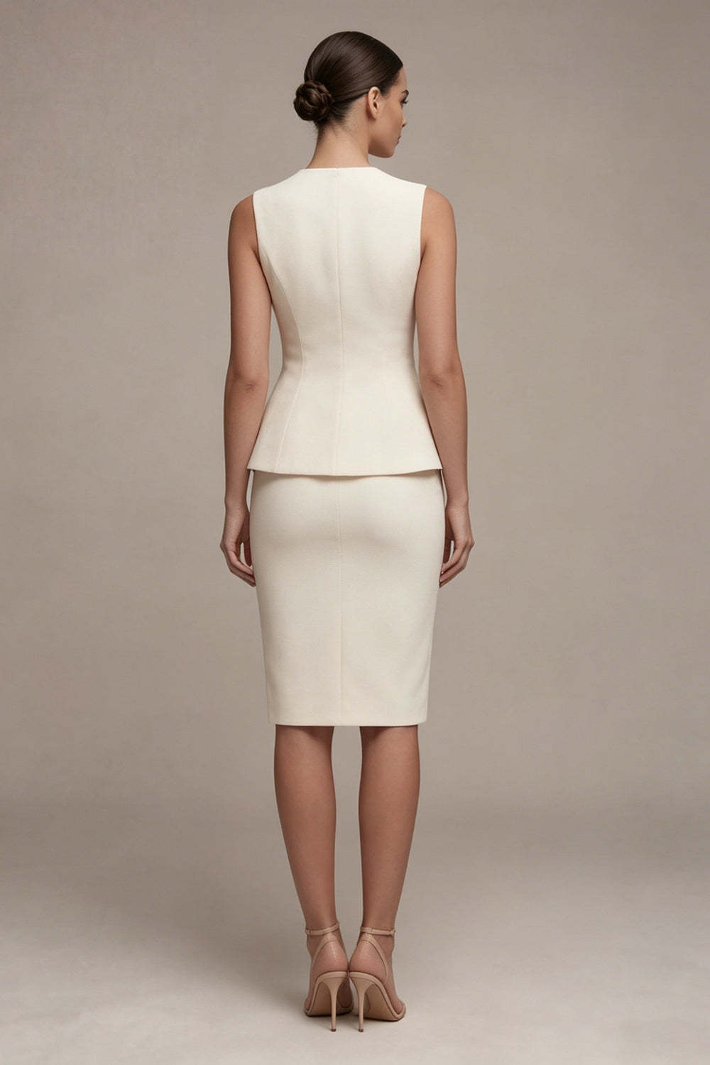 Ivory V Neck Sheath 2 Piece Short Work Dress