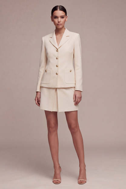 Leely Women Single Breasted Ivory 2 Piece Short Blazer Dress Sleeveless Long Sleeves Work Dress