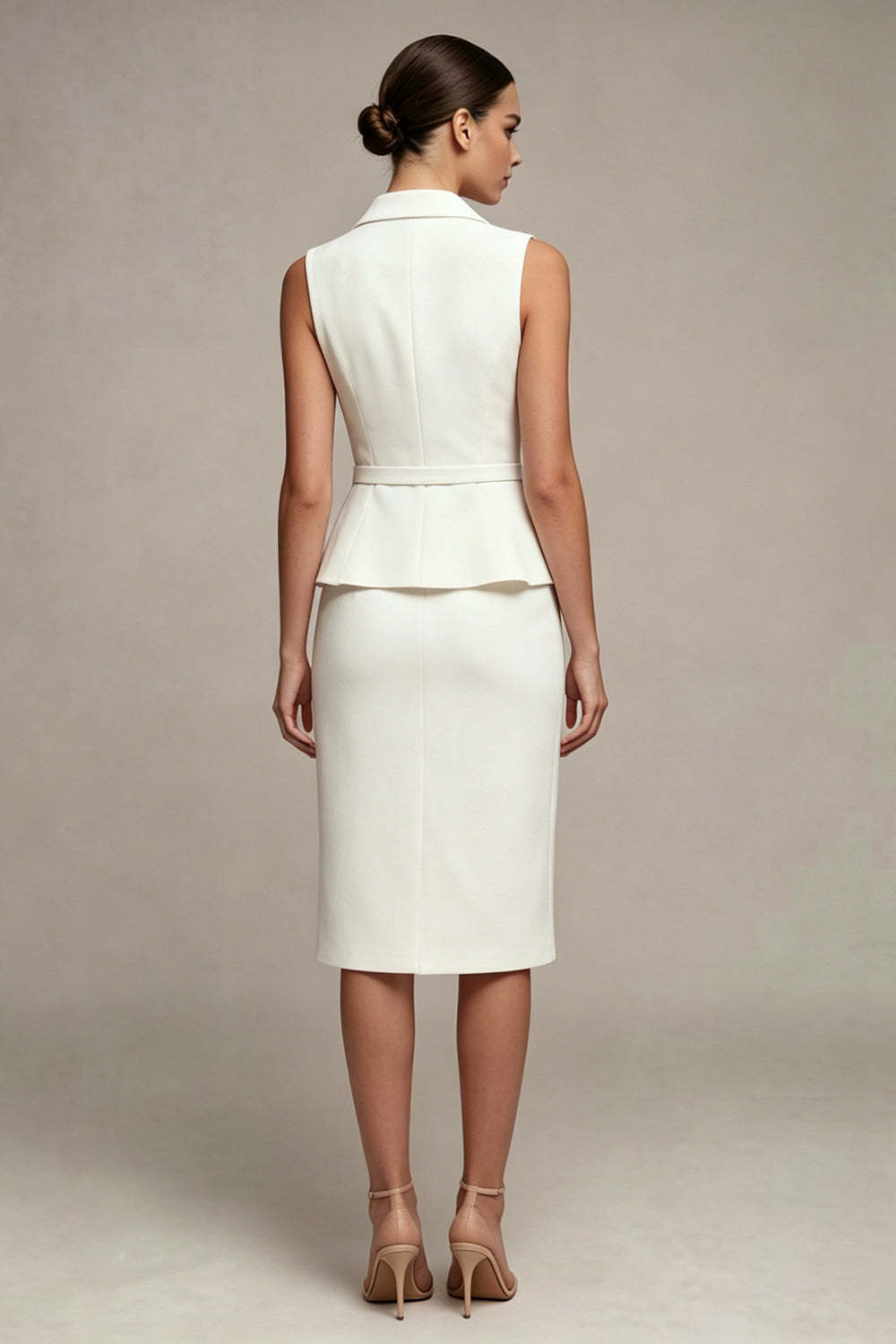 Single Breasted White Sheath 2 Piece Midi Blazer Dress