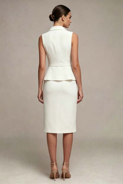 Single Breasted White Sheath 2 Piece Midi Blazer Dress