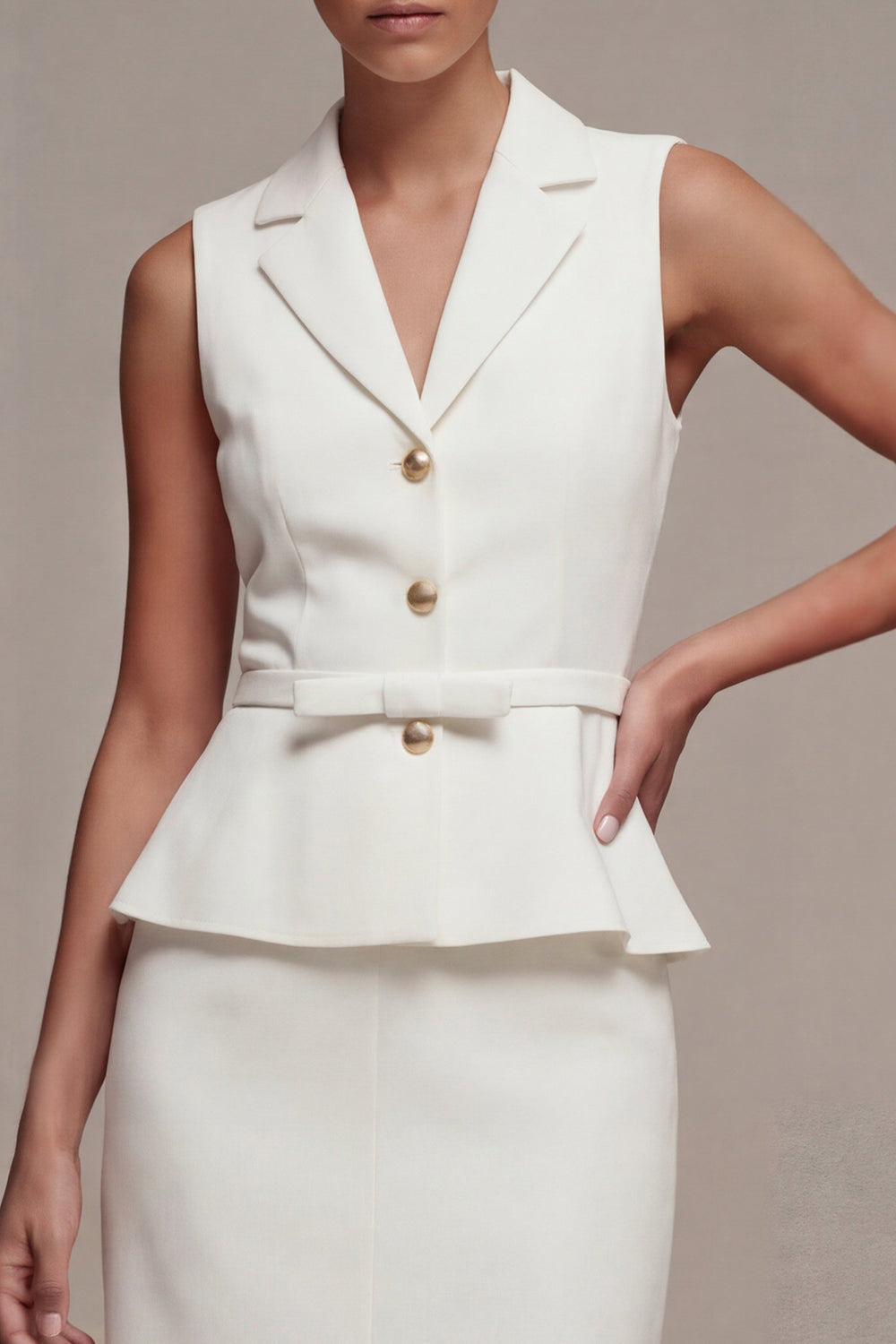 Single Breasted White Sheath 2 Piece Midi Blazer Dress