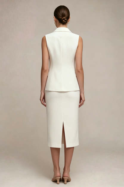 White 2 Piece Sleeveless Midi Blazer Dress