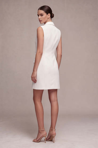 Double Breasted White Sleeveless Short Blazer Dress