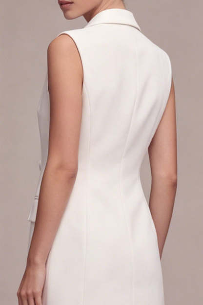 Double Breasted White Sleeveless Short Blazer Dress