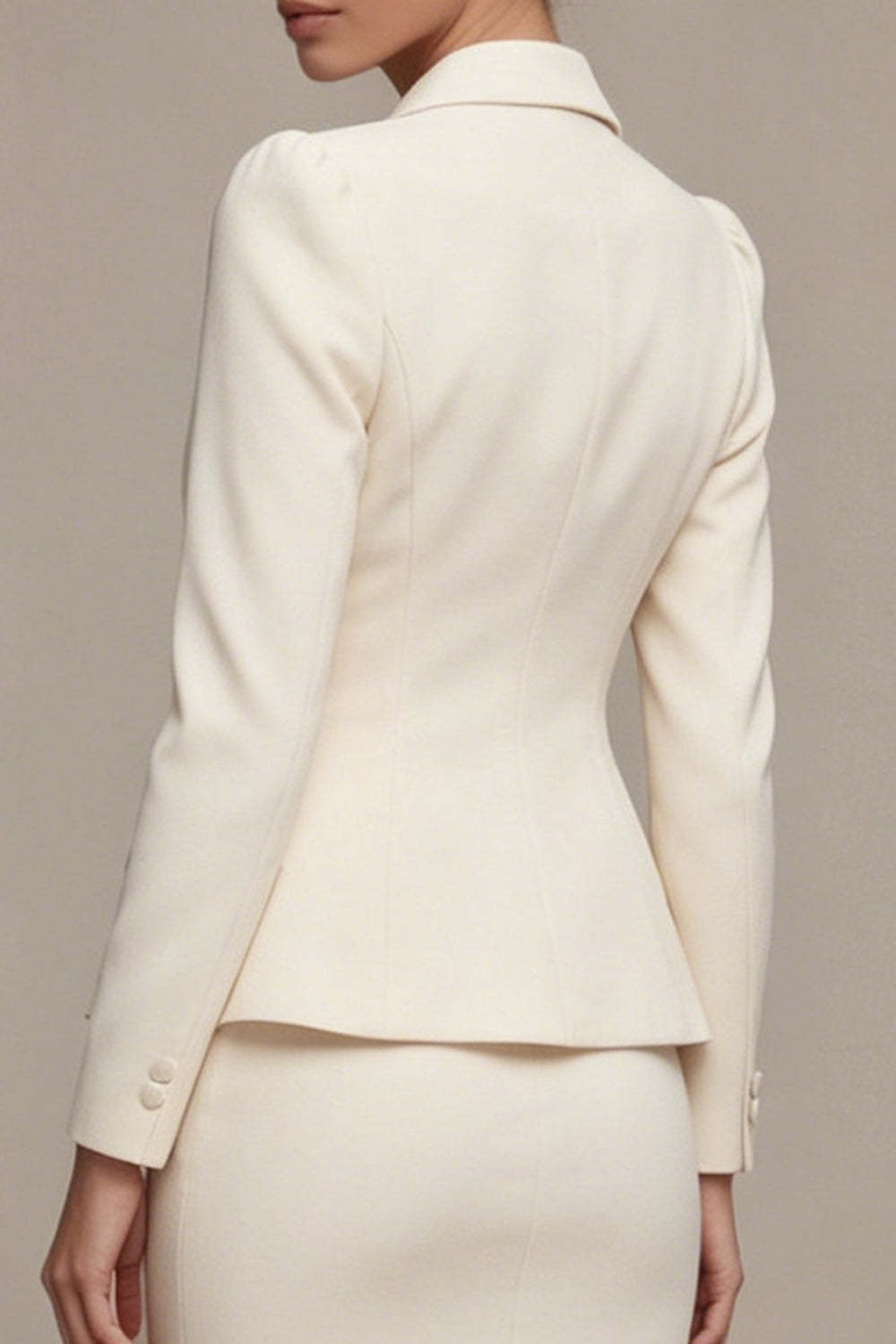 Long Sleeves Ivory Peak Lapel Midi Blazer Dress