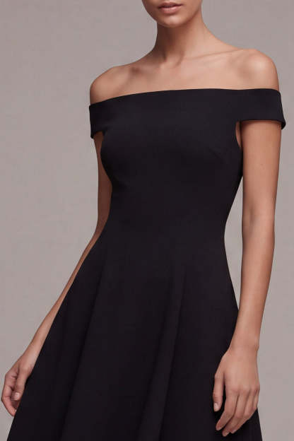 Off the Shoulder A Line Midi Little Black Dress