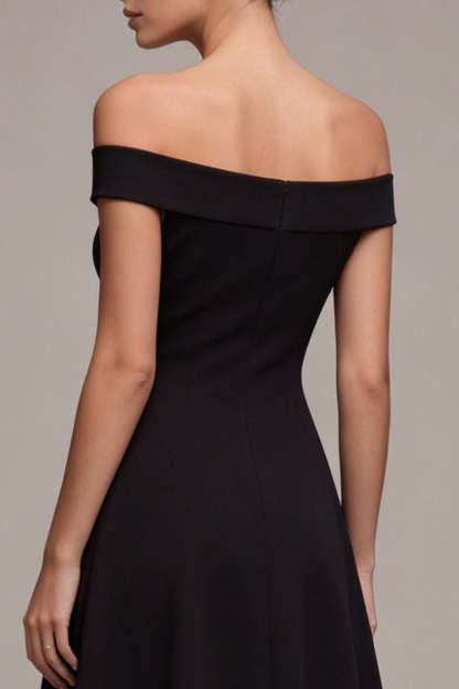Off the Shoulder A Line Midi Little Black Dress