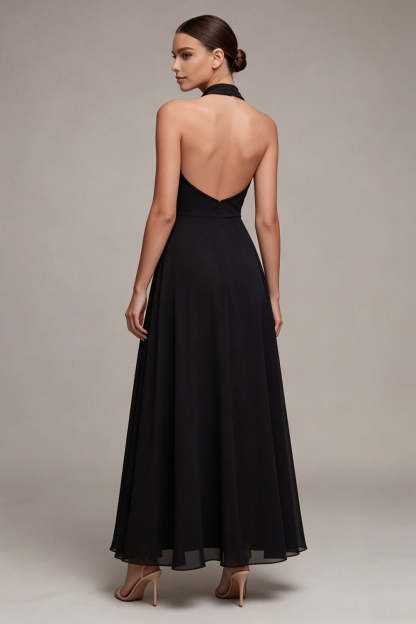 Halter Neck A Line Backless Long Formal Dress
