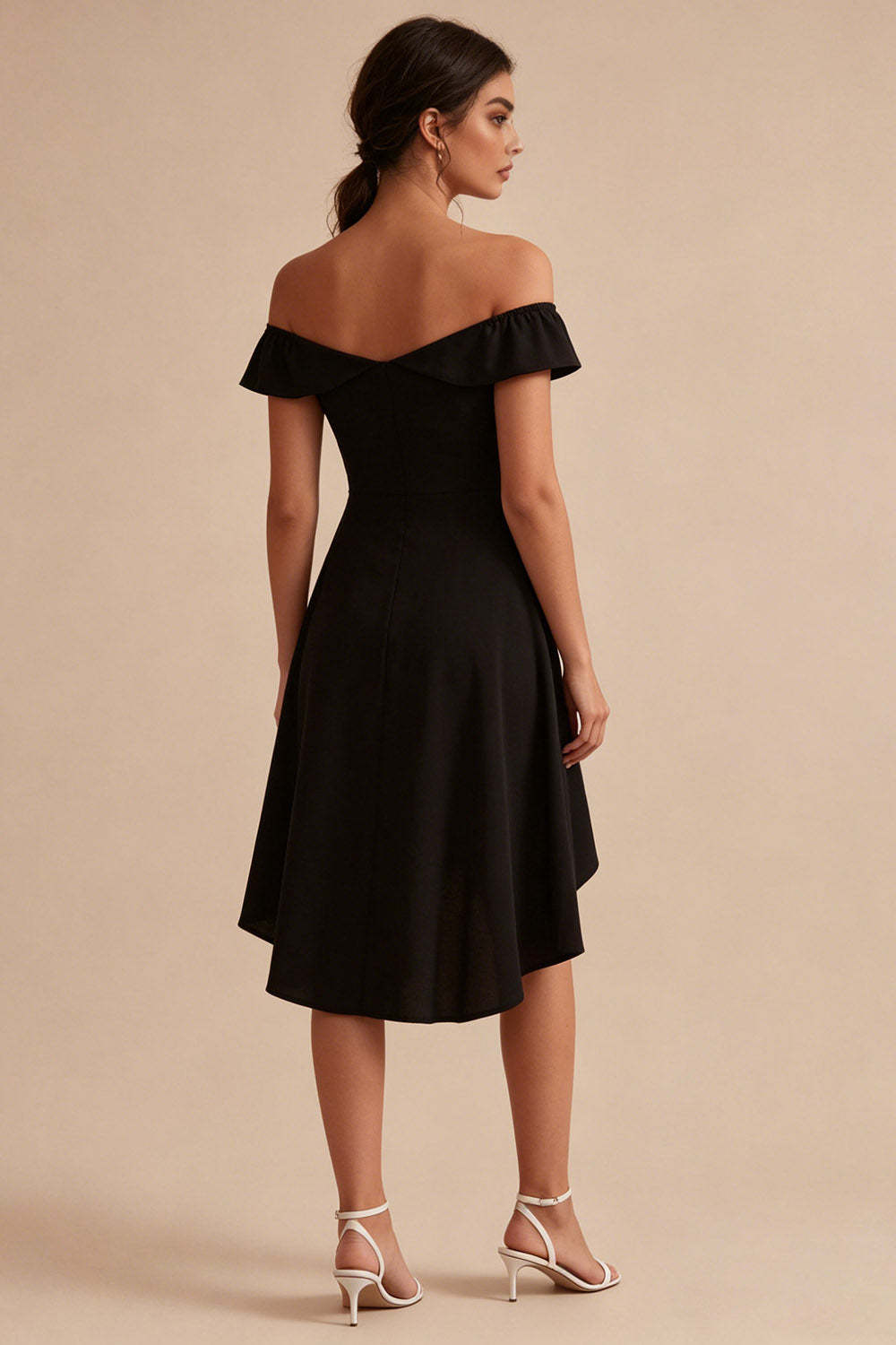 High Low Black Off the Shoulder Formal Dress
