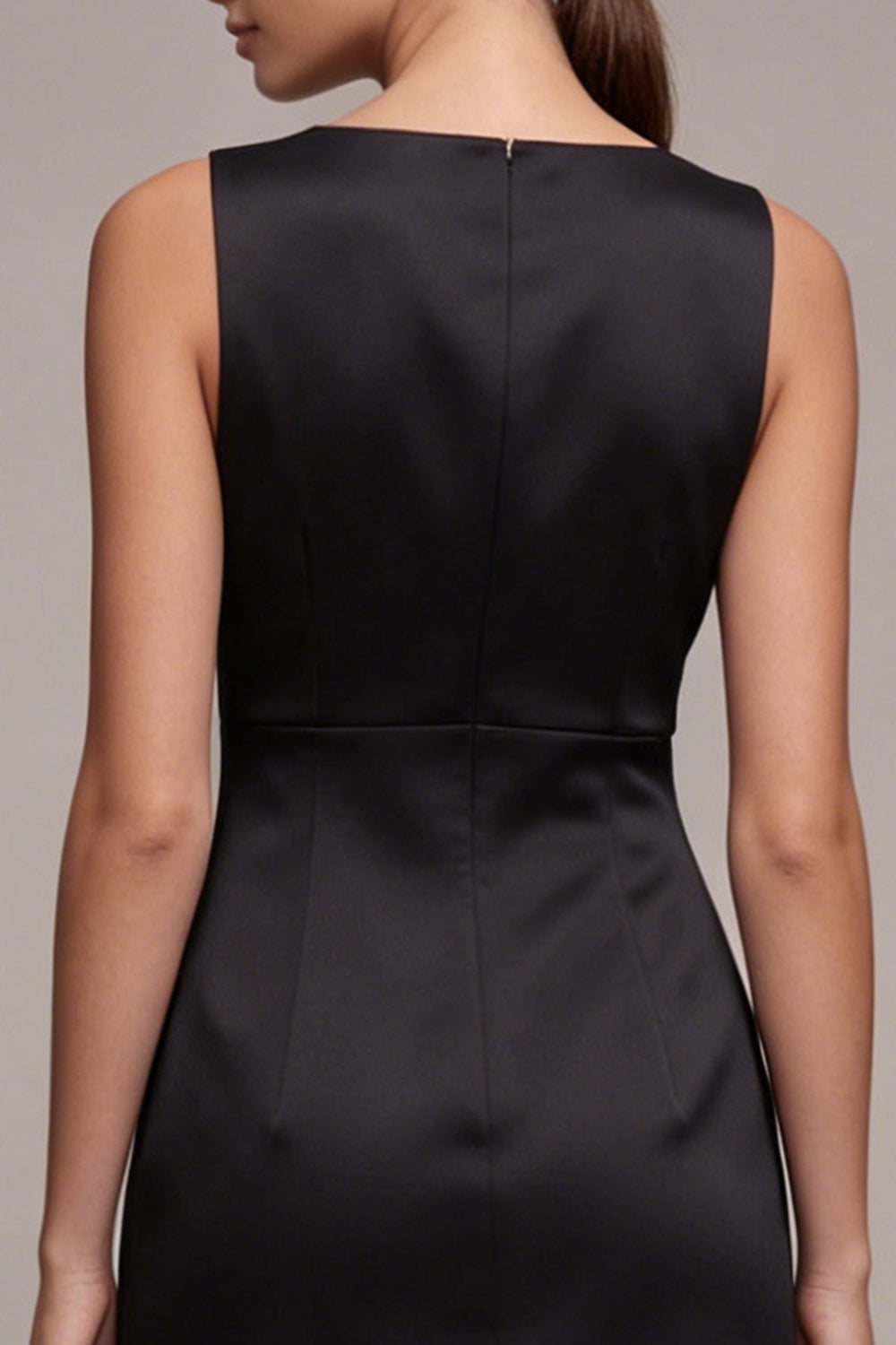 A Line Round Neck Little Black Dress with Slit