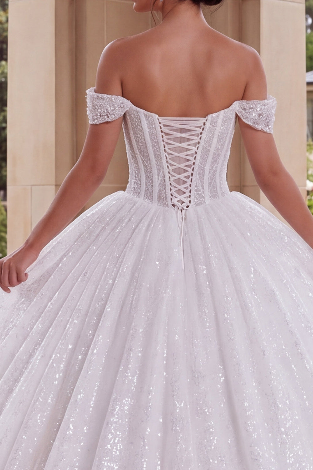 Sparkly White Corset Ball Gown Long Quinceanera Dress