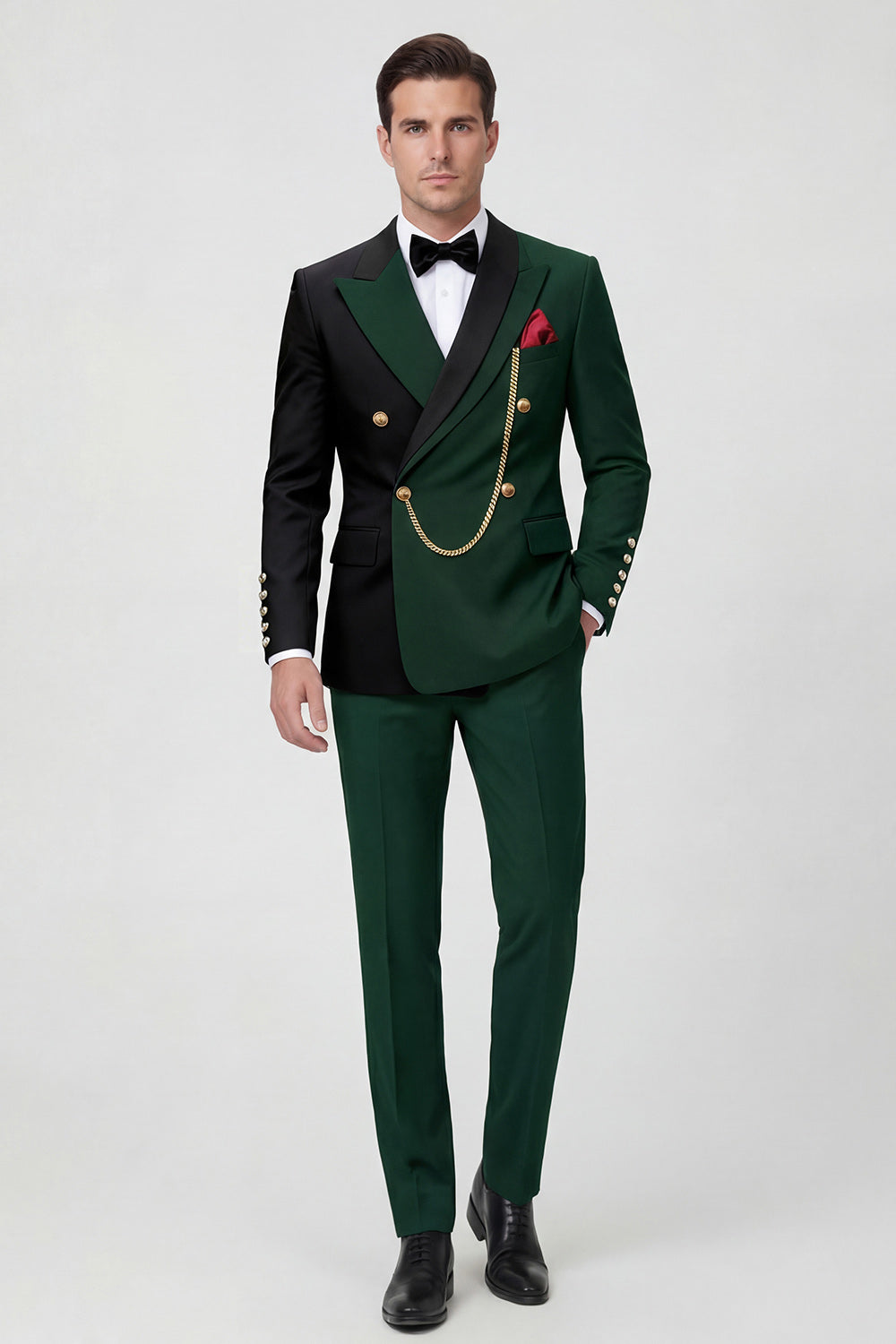 Peak Lapel Dark Green 2 Piece Double Breasted Men's Prom Suits