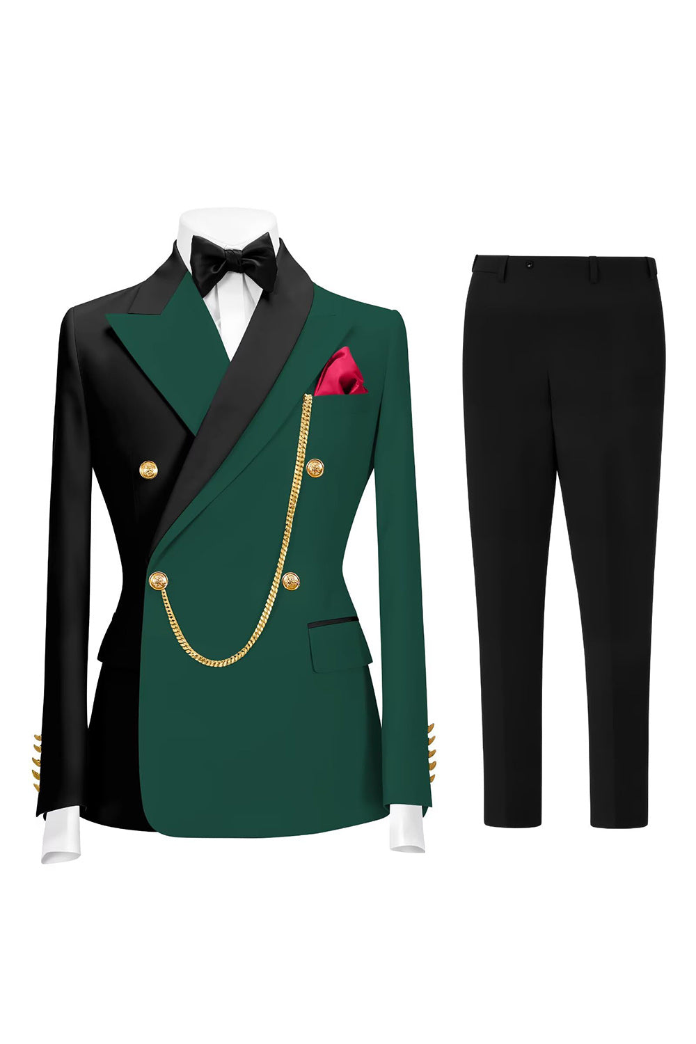 Peak Lapel Dark Green 2 Piece Double Breasted Men's Prom Suits