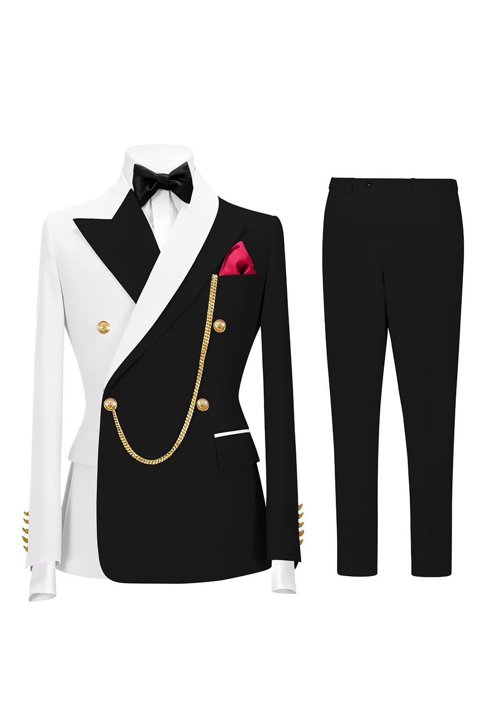 Double Breasted 2 Piece Peak Lapel Black Men's Prom Suits