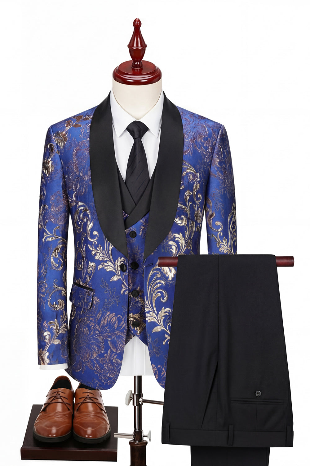 Shawl Lapel 3 Piece Blue One Button Men's Wedding Suits