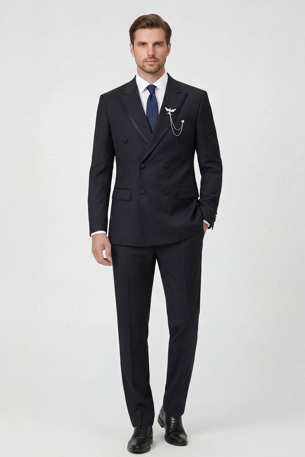 Double Breasted Peak Lapel 2 Piece Black Men's Prom Suits