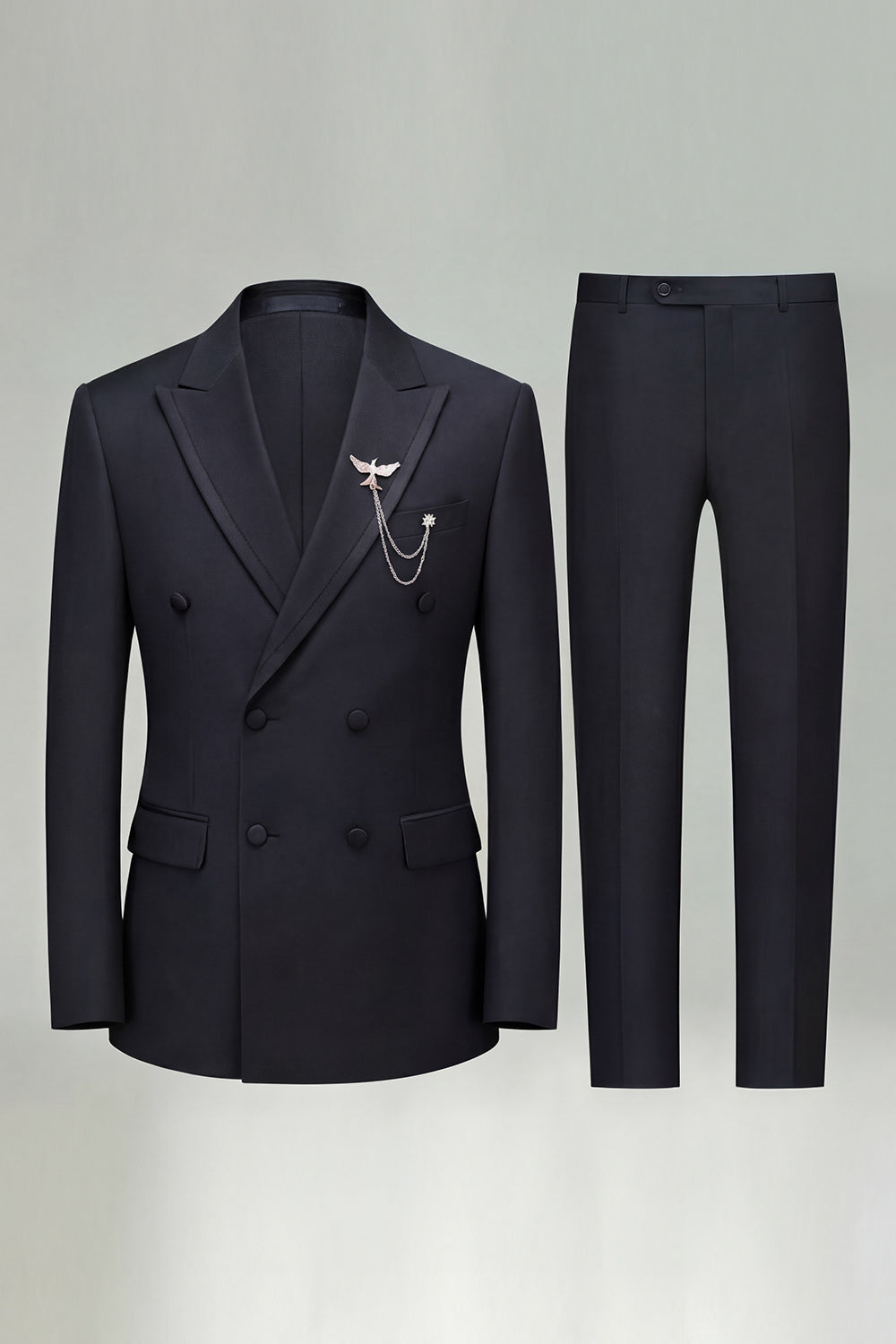 Double Breasted Peak Lapel 2 Piece Black Men's Prom Suits