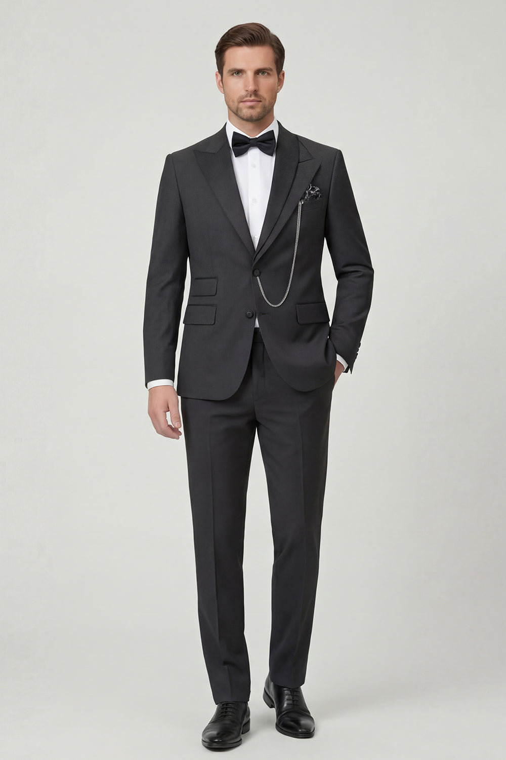 Single Breasted Black 2 Piece Peak Lapel Men's Wedding Suits