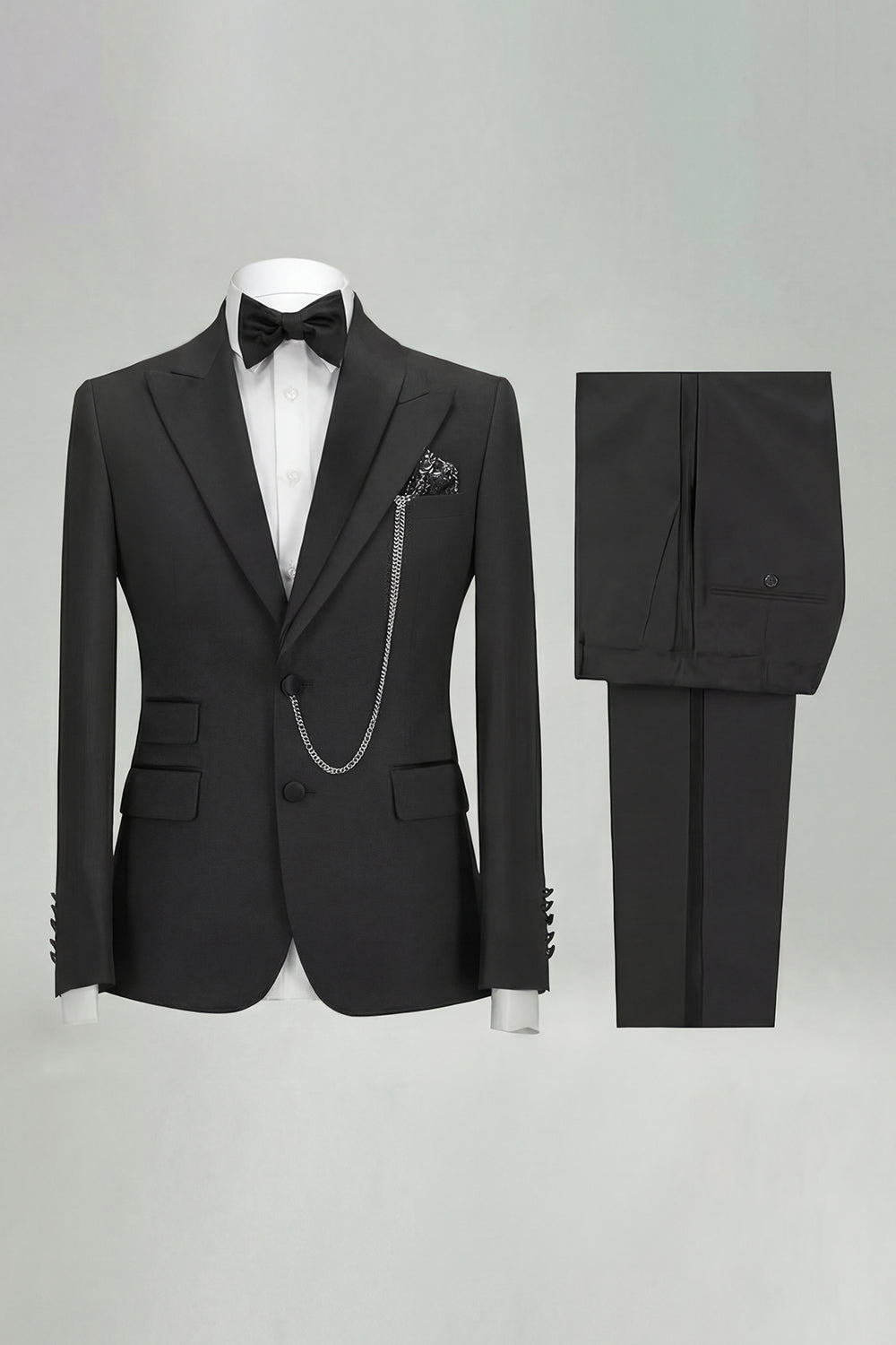 Single Breasted Black 2 Piece Peak Lapel Men's Wedding Suits