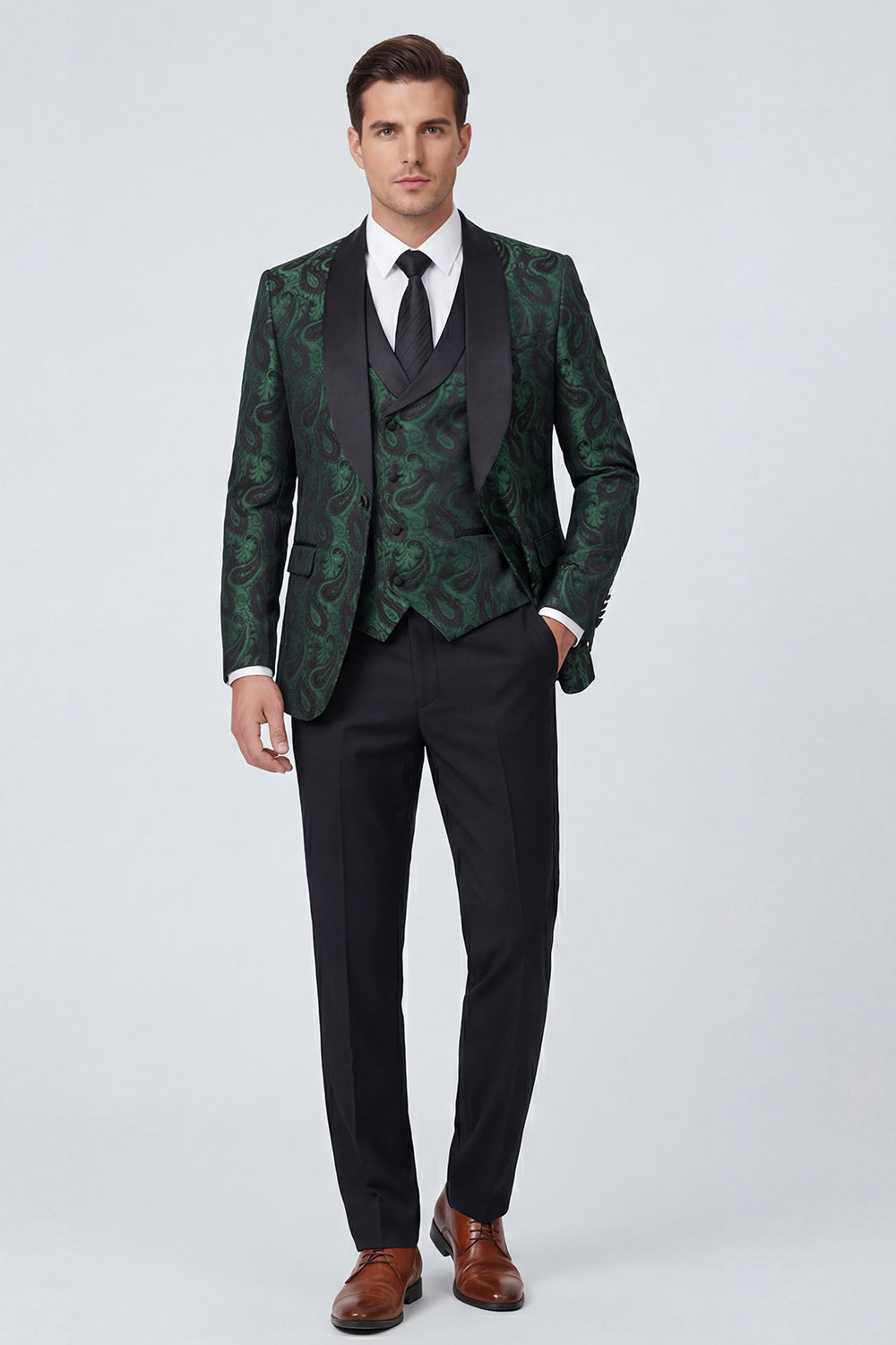 3 Piece Dark Green Shawl Lapel Men's Prom Suits with Pockets