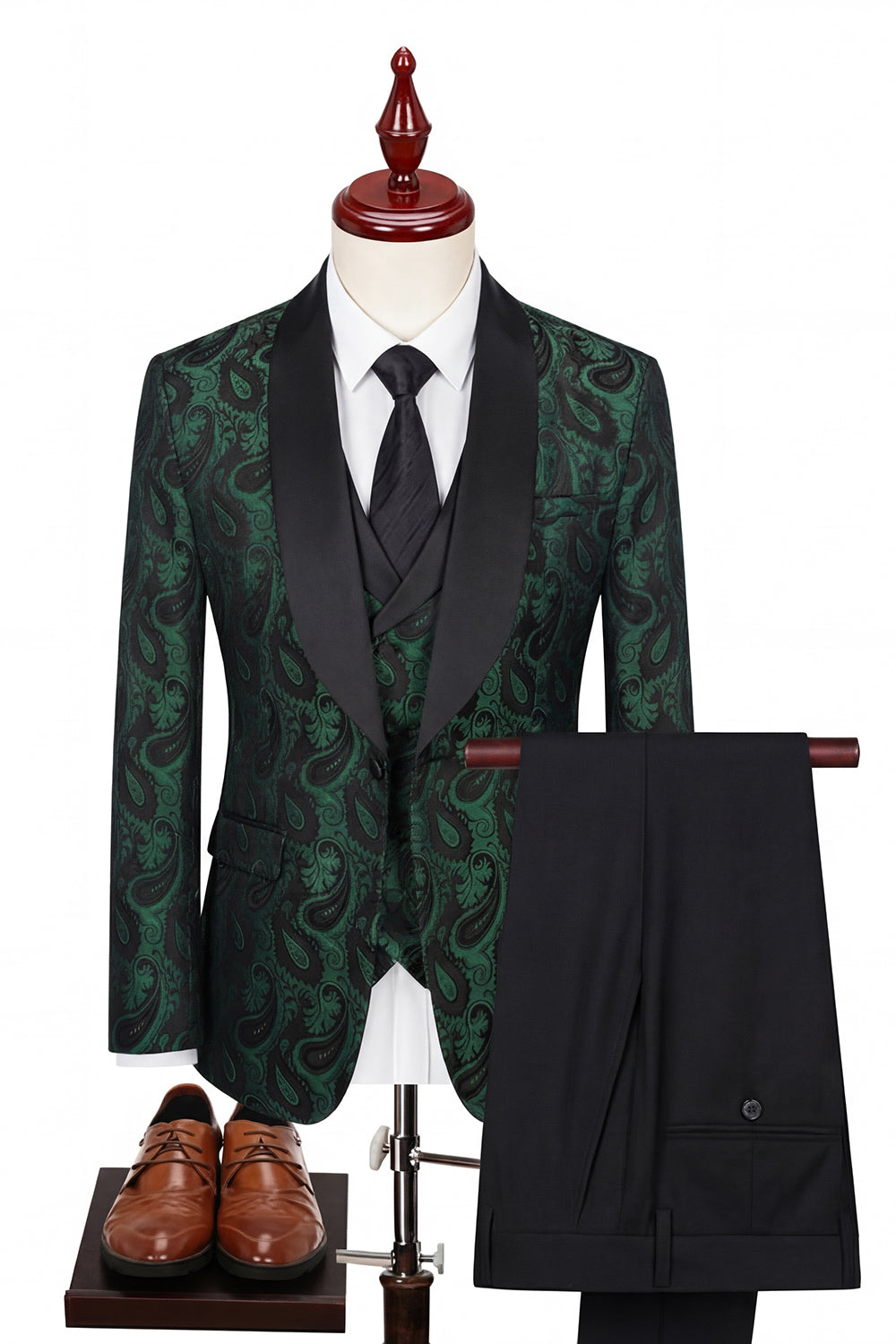 3 Piece Dark Green Shawl Lapel Men's Prom Suits with Pockets