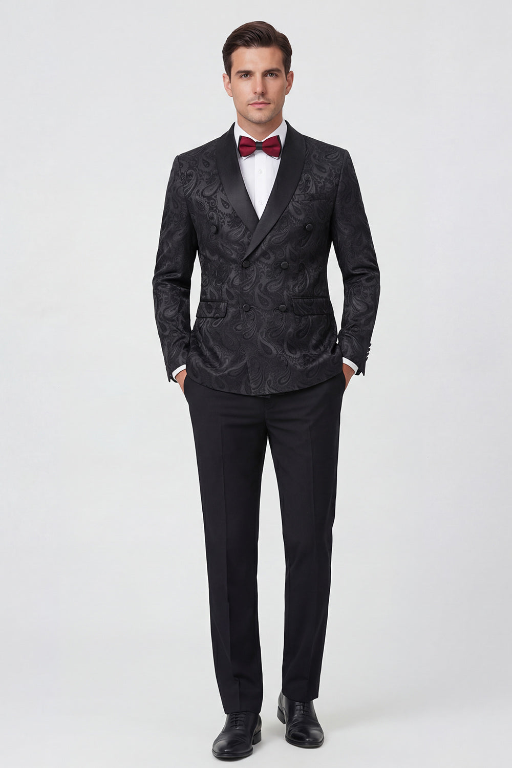 2 Piece Double Breasted Shawl Lapel Black Men's Wedding Suits