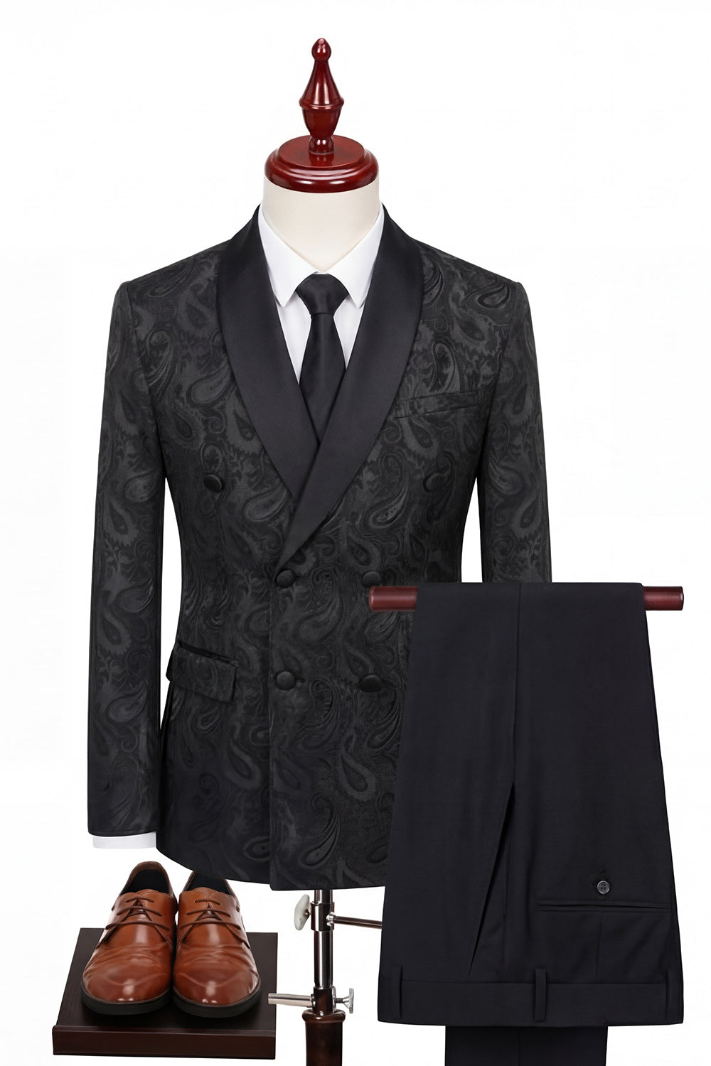 2 Piece Double Breasted Shawl Lapel Black Men's Wedding Suits
