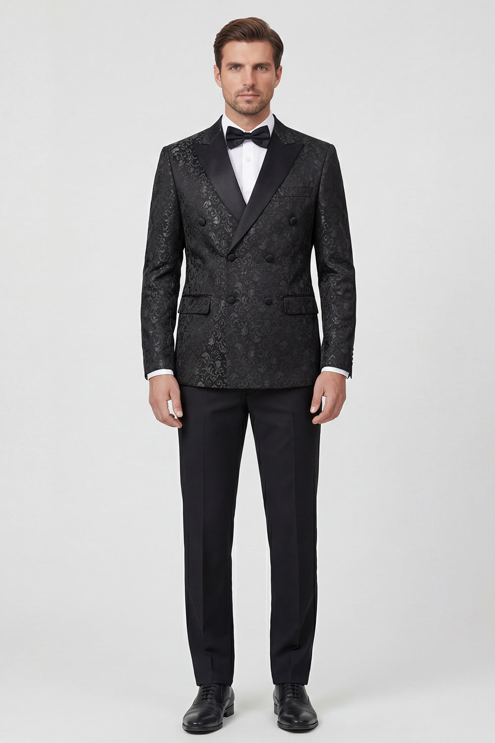 2 Piece Peak Lapel Black Double Breasted Printed Men's Wedding Suits