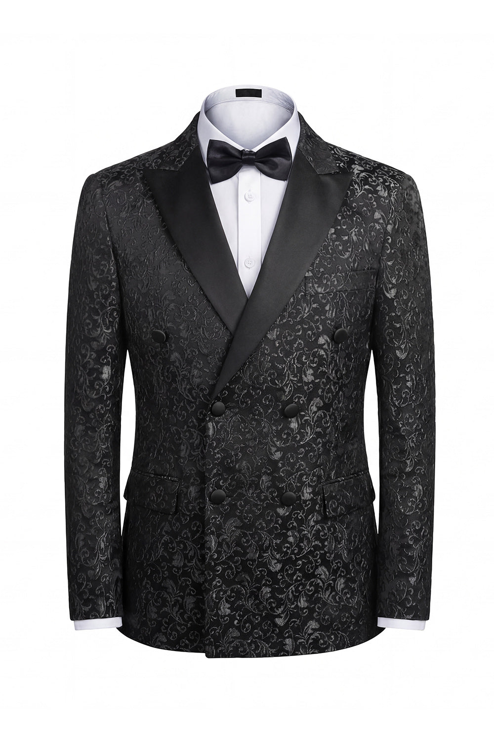 2 Piece Peak Lapel Black Double Breasted Printed Men's Wedding Suits