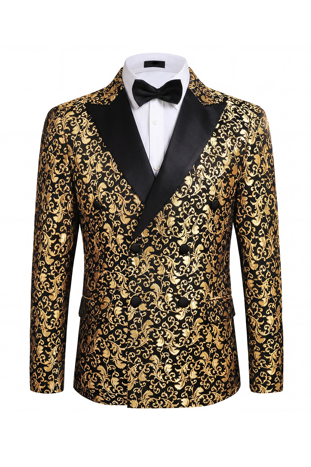 2 Piece Peak Lapel Black Double Breasted Printed Men's Wedding Suits