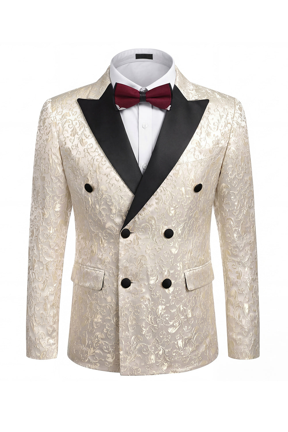 2 Piece Peak Lapel Black Double Breasted Printed Men's Wedding Suits