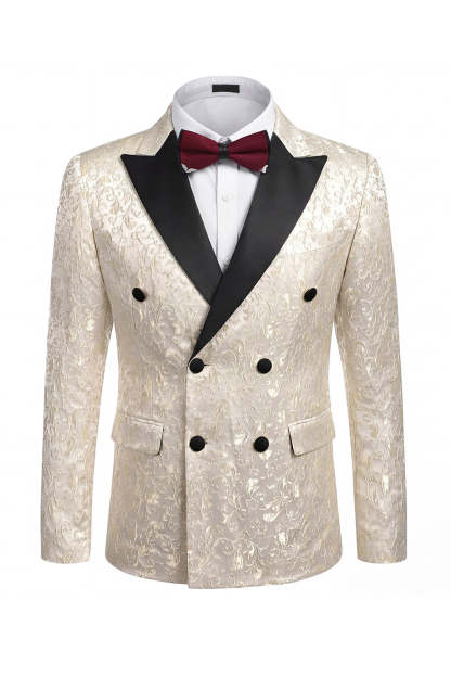 2 Piece Peak Lapel Black Double Breasted Printed Men's Wedding Suits