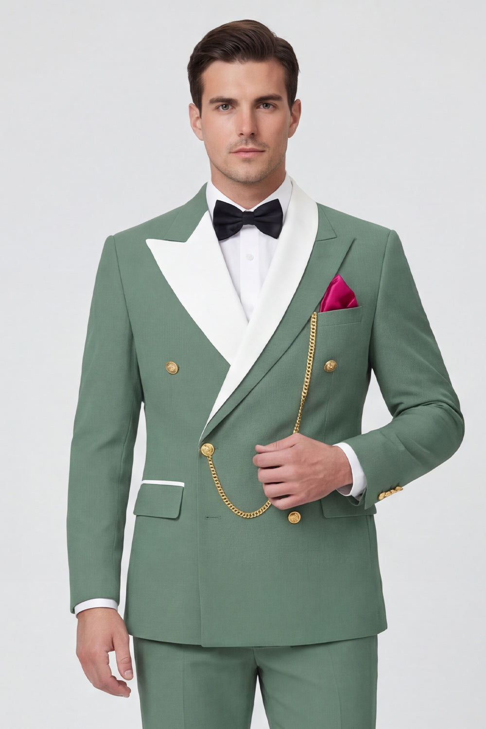 Sage Green Double Breasted Peak Lapel Men's Prom Suits