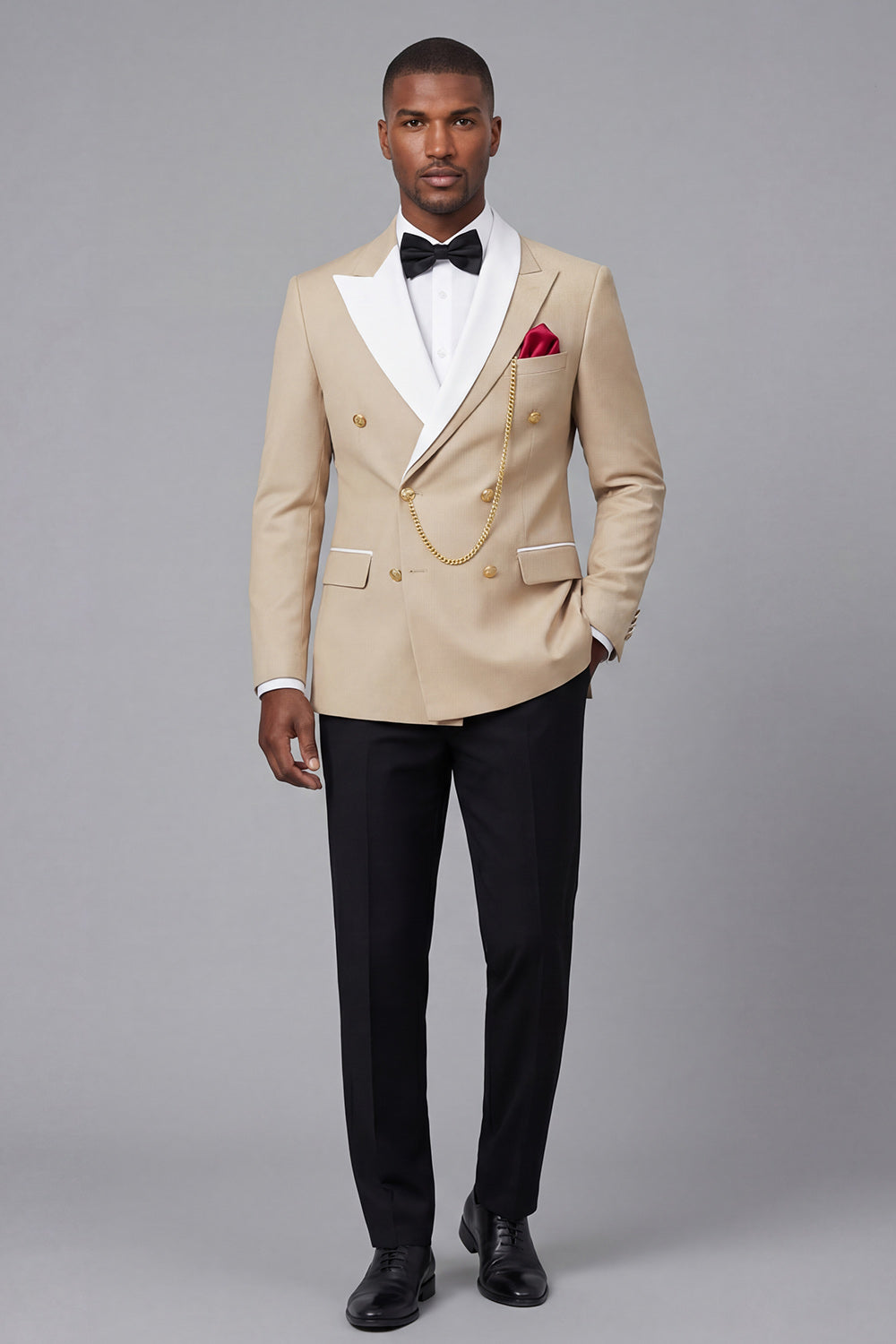 Leely Men Peak Lapel Champagne Prom Suits 2 Piece Double Breasted Party Suits
