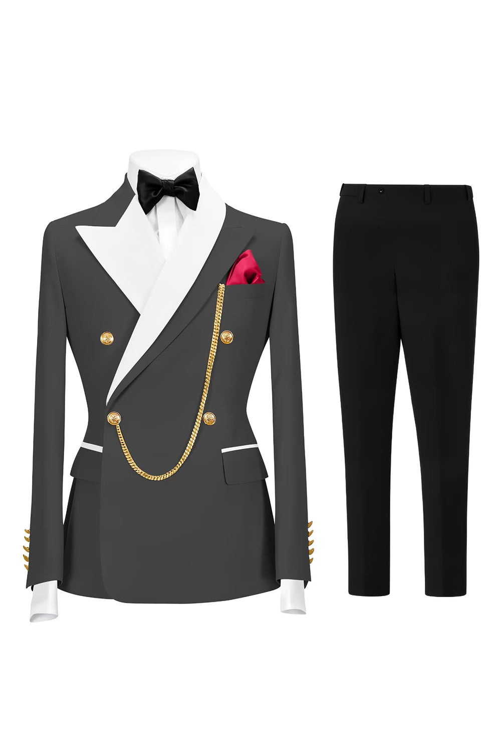2 Piece Double Breasted Champagne Peak Lapel Men's Prom Suits