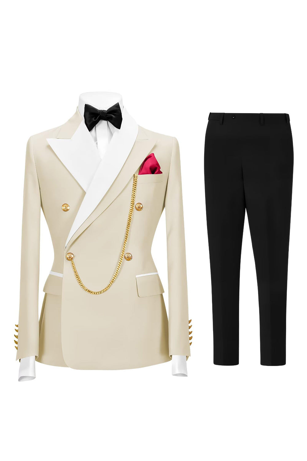 2 Piece Double Breasted Champagne Peak Lapel Men's Prom Suits