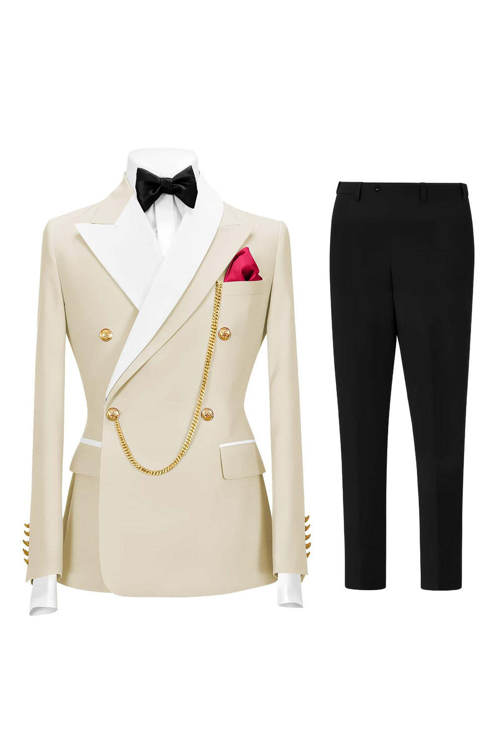 2 Piece Double Breasted Champagne Peak Lapel Men's Prom Suits